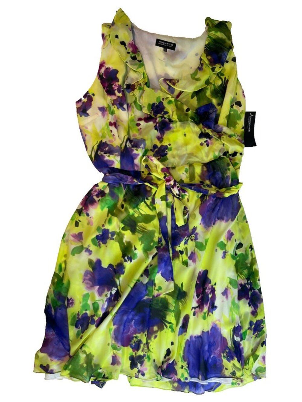 Jones New York Women'sGreen Floral Knee Length Sleeveless V Neck Dress Size 22W